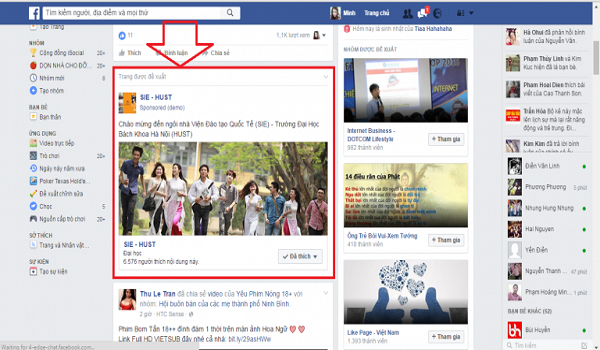 f9eeafd4-sponsored-stories Sponsored Stories xuất hiện bên phải hoặc ở chính giữa News Feed